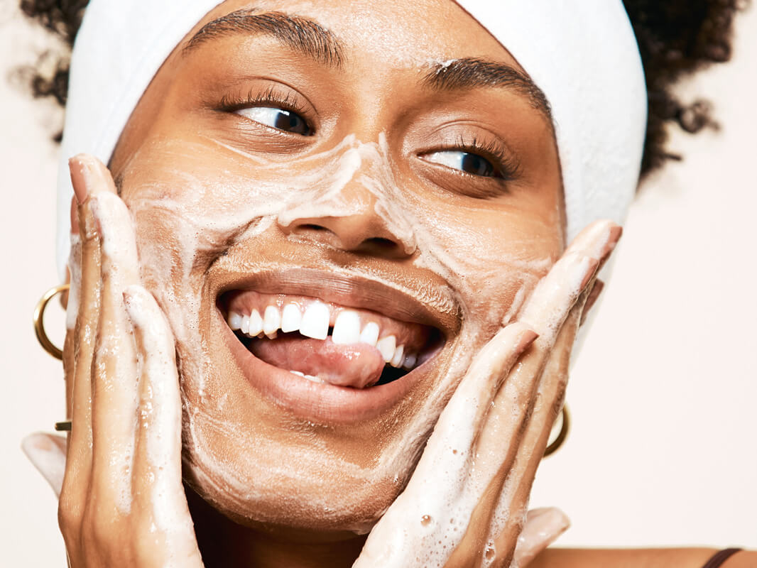 Taj using Exfoliating Jelly Cleanser, a daily gentle cleanser