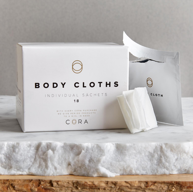 Cora body cloths in individual sachets